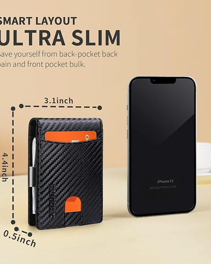 RUNBOX Slim Money Clip Wallets for Men RFID Blocking 11 Card Holder Minimalist Small Leather Bifold Men's Front Pocket Wallet Gift Box