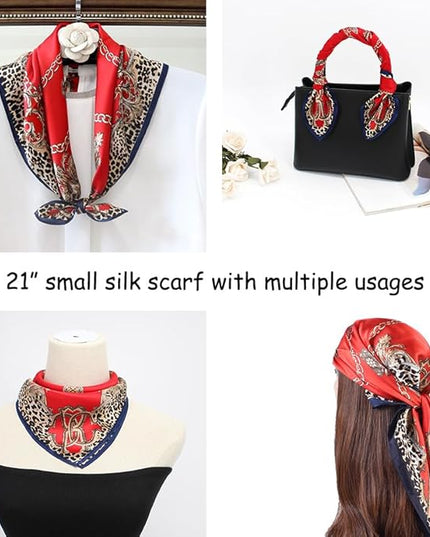 ANDANTINO 100% Pure Mulberry Silk Small Square Scarves -21'' x 21''- Digital Printed Neckerchief –Women Men Lightweight Scarf