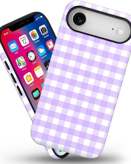 Magnetic for iPhone 17 Air Case Cute Checkered Stripes Phone Case for Women Girls, Shockproof Slim TPU and Hard PC Protective Phone Cover Compatible with MagSafe Designed, Purple