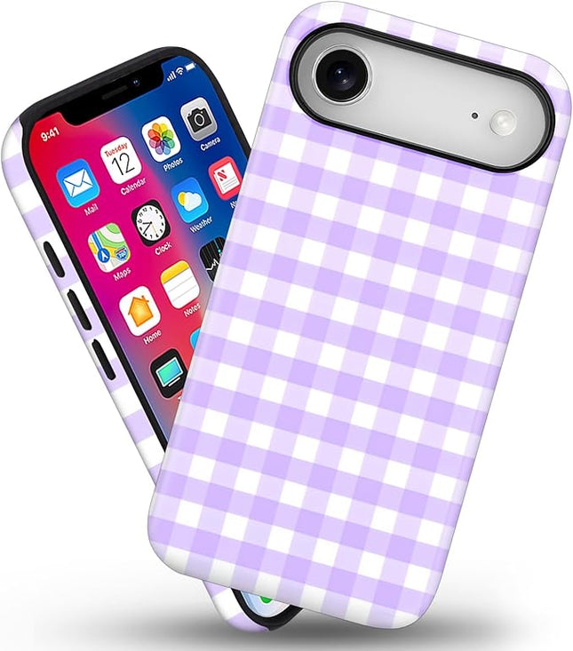 Magnetic for iPhone 17 Air Case Cute Checkered Stripes Phone Case for Women Girls, Shockproof Slim TPU and Hard PC Protective Phone Cover Compatible with MagSafe Designed, Purple