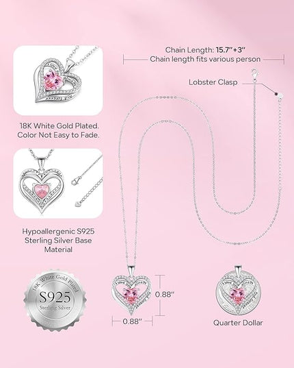 S925 Sterling Silver Necklace for Women, Wife Jewelry Rose Gold, Mom Birthday Valentines Mothers Day Gifts, Girlfriend Necklaces, Daughter Heart Jewel, Anniversary for Her