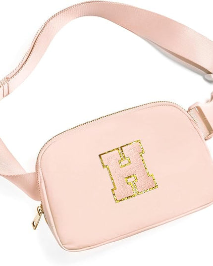 Gitus Gifts for 8 9 10 11 12 Year Old Girls Belt Bag Fanny Pack Crossbody Bags with Initial Letter Patch Cute Stuff Birthday Gifts for Teen Girls Women Personalized Trend Stuff (Coral Pink-H)