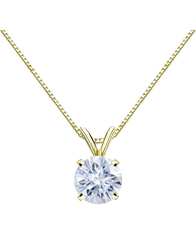 1/2 to 3 1/2 Carat Round Moissanite Solitaire Pendant Necklace in 14k Gold (H-I, cttw) 4-Prong 16 to 18 Inch Adjustable Chain Spring Ring by Diamond Wish