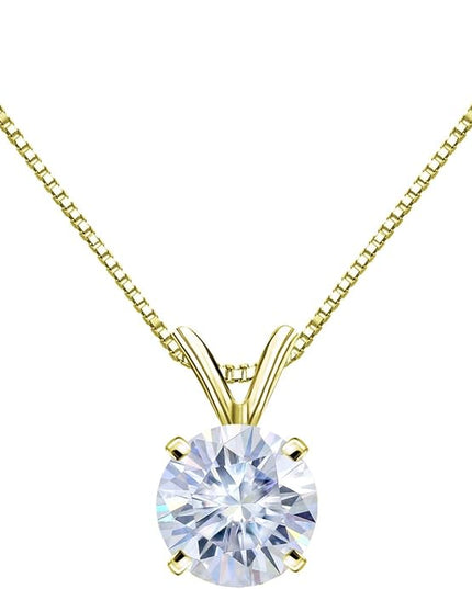 1/2 to 3 1/2 Carat Round Moissanite Solitaire Pendant Necklace in 14k Gold (H-I, cttw) 4-Prong 16 to 18 Inch Adjustable Chain Spring Ring by Diamond Wish