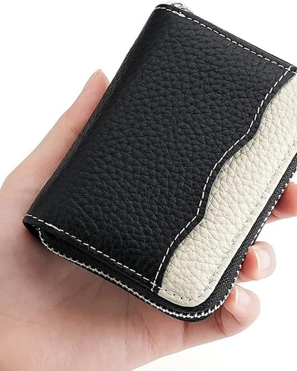 Linno RFID 20 Slots Credit Card Holder Genuine Leather Small Wallet for Women or Men with Zipper