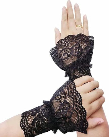 Women's Short Lace Gloves Fingerless for Driving Wedding Wrist Length Bridal Prom Gloves