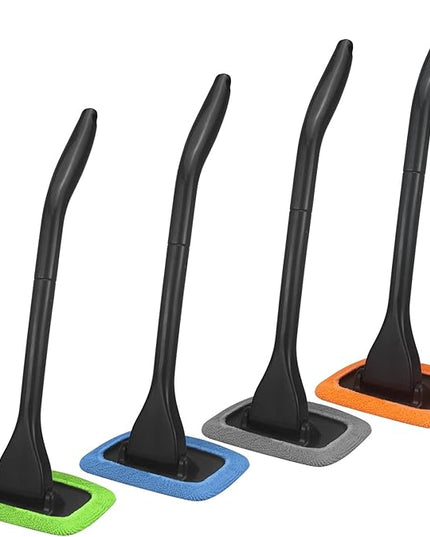 Car Windshield Cleaning Tool, Windshield Cleaner with 4 Washable and Reusable Microfiber Pads and Extendable Handle, for Auto Glass Wiper