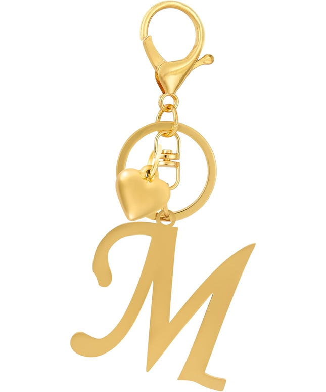 A-Z Heart Initial Letter Keychain, Stainless Steel Alphabet Charm for Handbags, Gift for Women and Girls