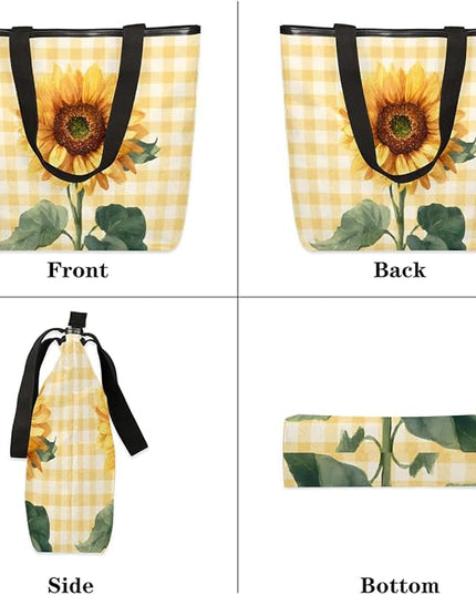 Pardick Canvas Tote Bags, Sunflower Tote Bag Eco Friendly Reusable Grocery Shopping Bagsfor Beach, Books, Women with Zipper Inner Pocket
