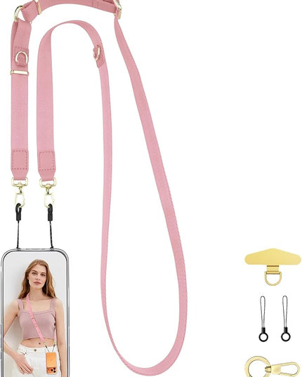 WEZEBEL Pink Crossbody Strap for Cell Phone, Adjustable Nylon Lanyard & Accessory Kit for iPhone– Soft & Stylish Phone Necklace for Everyday Carry