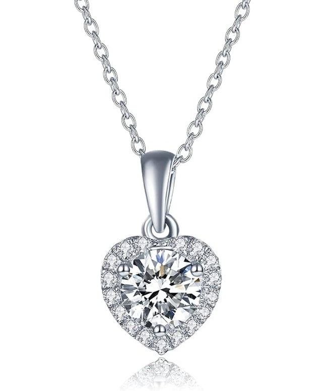 IMOLOVE Moissanite Solitaire Pendant Necklaces for Women Sterling Silver with 18K White Gold Plated 1-3 Carat D Color VVS1 Clarity Mossanite Jewelry for Women