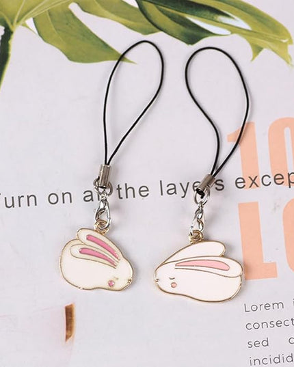 Kisangel 4Pcs Rabbit Phone Charms Key Pendants Set for Cell Phones, Removable Cute Hanging Decor Accessories, Random Style for Smartphone Decoration and Camera Charm
