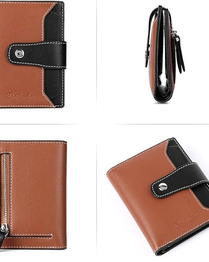 BOSTANTEN Women Leather Wallet RFID Blocking Small Bifold Zipper Pocket Wallet Card Case Purse with ID Window