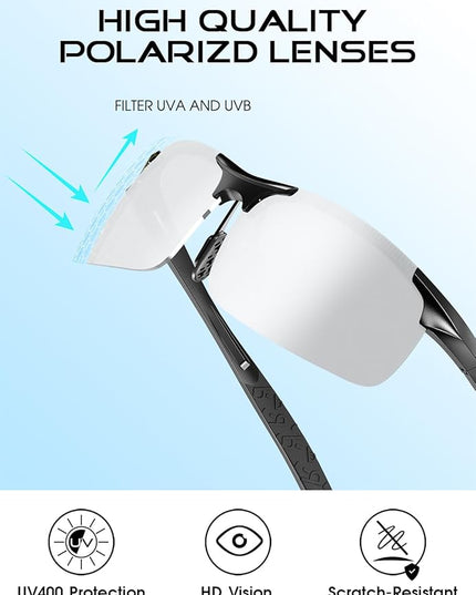 ATTCL Polarized Sunglasses Men Sports: UV Protection Anti Glare Wrap Around Lightweight Metal Driving Fishing Golf Running