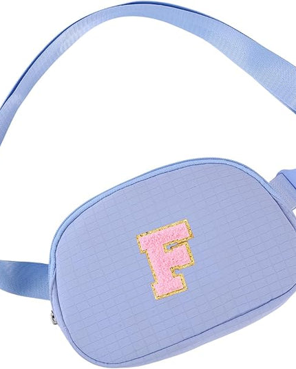 Glratn Initial Letter Fanny Pack for Girls,Patch Belt Bag,Toddler Crossbody Bags，Gifts for 3 4 5 6 7 8 9 10 11 12 Year Old Teens Kids,Christmas Graduation Gifts for Teen Girls .(Blue-F)