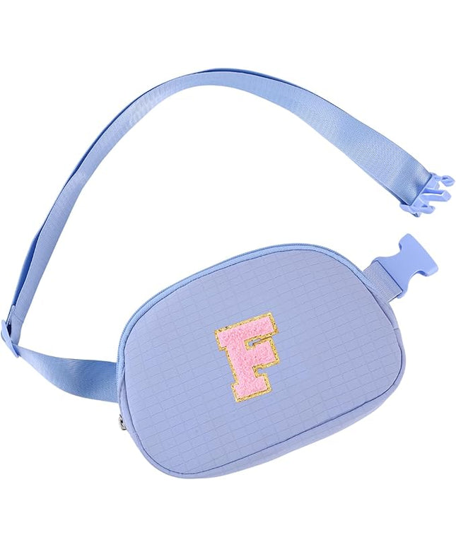 Glratn Initial Letter Fanny Pack for Girls,Patch Belt Bag,Toddler Crossbody Bags，Gifts for 3 4 5 6 7 8 9 10 11 12 Year Old Teens Kids,Christmas Graduation Gifts for Teen Girls .(Blue-F)