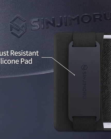 Sinjimoru Phone Grip Card Holder with Phone Stand, Secure Stick on Wallet for iPhone with Kickstand for Table. Sinji Pouch B-Grip Silicone Clementine