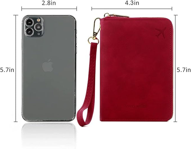 Passport Holder for Travel Women and Men RFID Passport Holder with Card Slots Holder Passport Case Passport cover Passport Wallet Travel Essentials and Accessories (Short Zipper, SZH-Red)