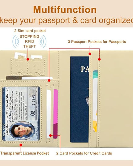 PU Leather Passport Holder Cover 5.9×4.3 Inch with Credit Card Slot and Boarding Pass Slot Combo Blocking Passport Holder Wallet Cover Case for Travel Boarding Essentials (Sunflower)