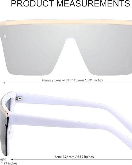 LYZOIT Square Oversized Sunglasses for Women Men Big Flat Top Fashion Shield Large UV Protection Rimless Shades