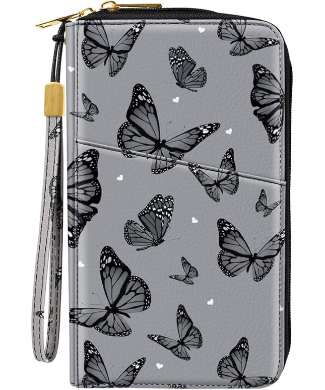 Family Passport Holder Wallet RFID Blocking Document Organizer PU Leather Mulit-purpose Travel Wallet Credit Cards Case for Women Men, Butterflies