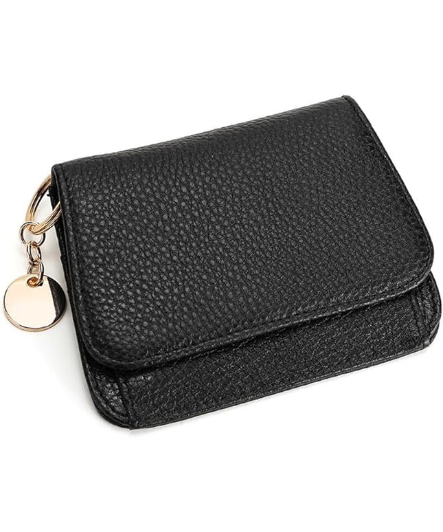 Mudono Small Wallet for Women RFID Blocking Genuine Leather Card Case Slim Tri-Fold Wallet with Zipper Pocket and Keychain