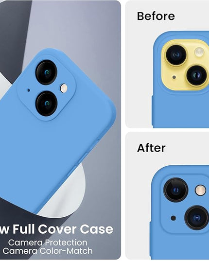 FireNova Designed for iPhone 14 Case, Silicone Upgraded [Camera Protection] Phone Case with [2 Screen Protectors], Soft Anti-Scratch Microfiber Lining Inside, 6.1 inch, Blue