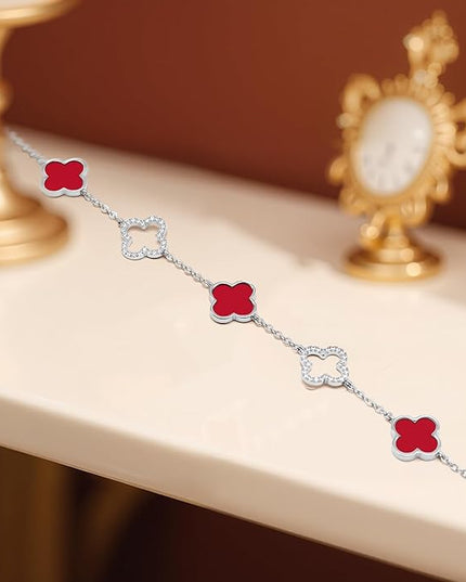 Clover Bracelet for Women 18k Gold Plated Silver Lucky Four Leaf Link Chain Bracelets Charm Trendy Jewelry Gifts for Women