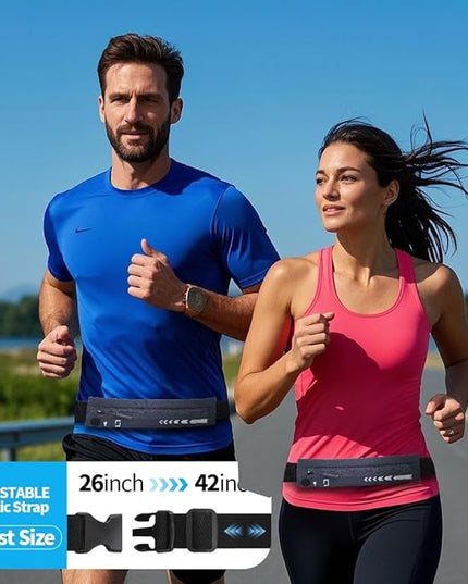 USHAKE Slim Running Belt for Women Men-Runners Phone Holder Fanny Pack, Adjustable, Bounce Free Waist Pouch bag for Workout, Money Belt, Run Gear Accessories Dark Grey