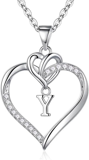 STORUP Christmas Gifts for Women Teen Girls - Heart Initial Necklaces for Women Girls, 14K-Gold-Plated Cubic Zirconia Initial A-Z Pendant Dainty Heart Necklaces for Teen Girl Jewelry Birthday Gifts