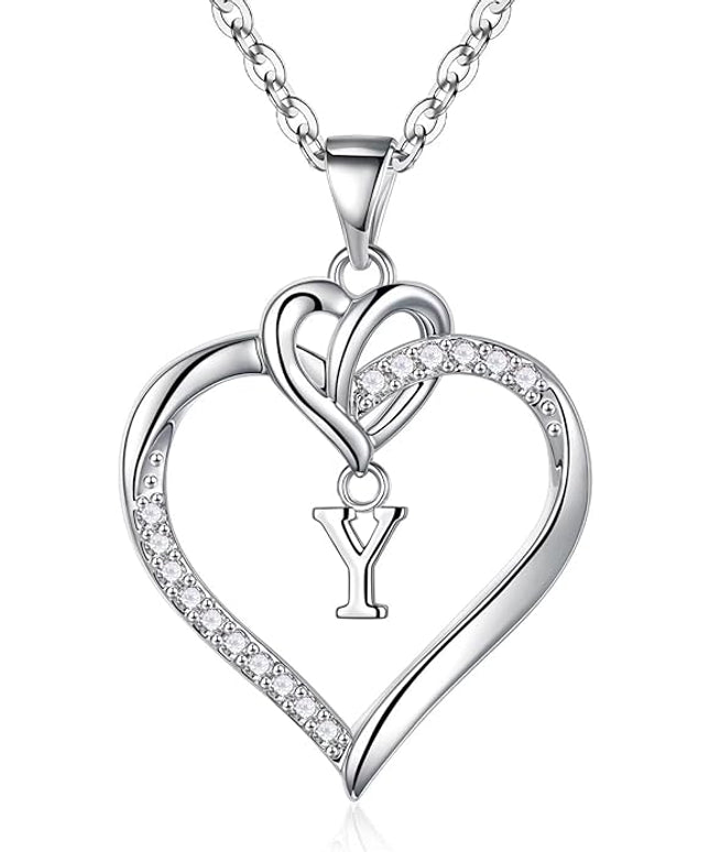 STORUP Christmas Gifts for Women Teen Girls - Heart Initial Necklaces for Women Girls, 14K-Gold-Plated Cubic Zirconia Initial A-Z Pendant Dainty Heart Necklaces for Teen Girl Jewelry Birthday Gifts