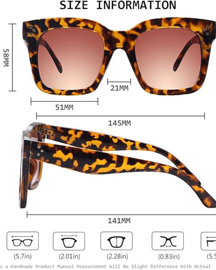 Vintage Women Oversized Sunglasses Designer Luxury Square Sun Glasses UV400 Protection Flat Lens