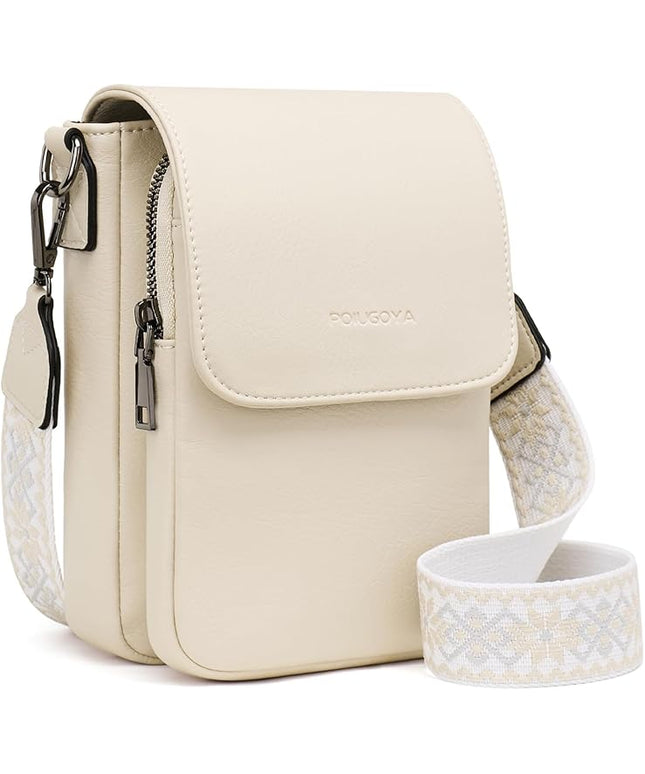 POIUGOYA Small Crossbody Bags for Women Trendy,Leather Triple Compartment Cell Phone Crossbody Wallet Purses with Card Slots