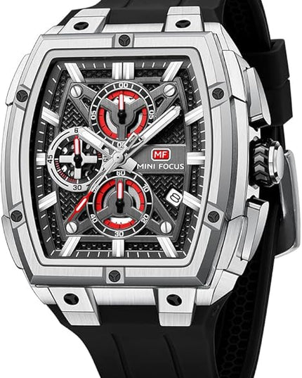 MF MINI FOCUS Men's Watch Analog Fashion Wrist Watch, Skeleton Tonneau Watch for Men with Chronograph,Ideal for Sports Enthusiasts and Daily Wear