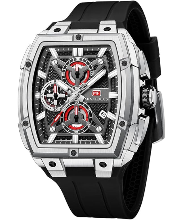 MF MINI FOCUS Men's Watch Analog Fashion Wrist Watch, Skeleton Tonneau Watch for Men with Chronograph,Ideal for Sports Enthusiasts and Daily Wear