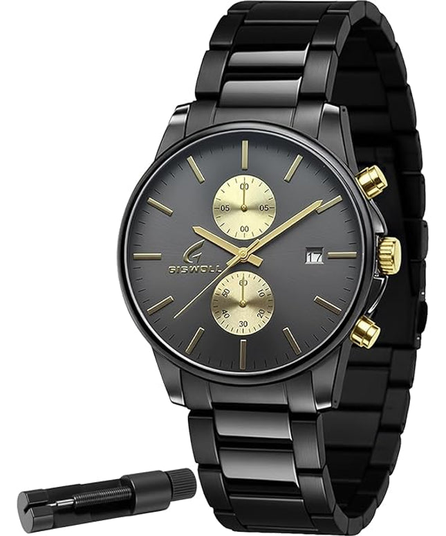 Stylish Stainless Steel Chronograph Watches for Men with a Hefty, Solid-Build Feel — Waterproof Quartz Mens Watches with Auto Date & Second Subdials, Valentines Day Gifts for Him, Boyfriend, Husband, Dad