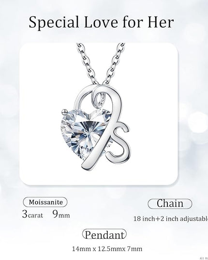 ForeverLove Heart Necklaces for Women, 4-2 Carats Heartshap Moissanite, Silver Pendant Jewelry, Anniversary Birthday Gifts for Wife, Girlfriend, Daughter, Mom