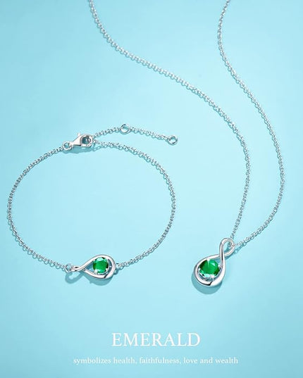FANCIME Love Bracelet 925 Sterling Silver Infinity Birthstone Bracelets for Women Fine Jewelry Birthday Christmas Gifts for Her Mom Wife, Chain Length 6.7"+1.2" Extend