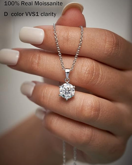 IMOLOVE Moissanite Solitaire Pendant Necklaces for Women Sterling Silver with 18K White Gold Plated 1-3 Carat D Color VVS1 Clarity Mossanite Jewelry for Women