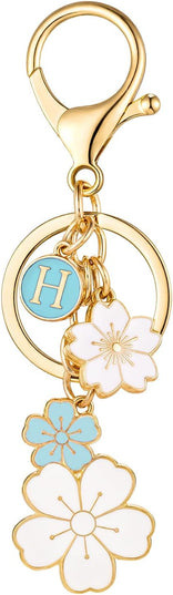 SELOVO Initial Keychain Flower Charms for Key Cute Pink Letter Keyring for Backpack