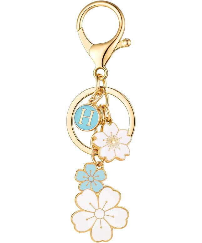 SELOVO Initial Keychain Flower Charms for Key Cute Pink Letter Keyring for Backpack