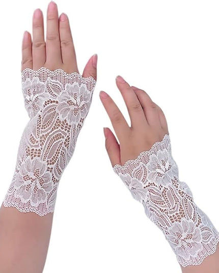 Women's Short Lace Gloves Fingerless for Driving Wedding Wrist Length Bridal Prom Gloves