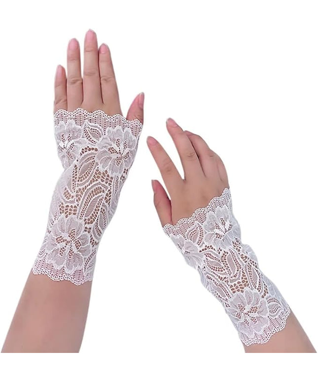 Women's Short Lace Gloves Fingerless for Driving Wedding Wrist Length Bridal Prom Gloves