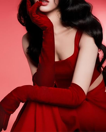 Vintage Extra Long Gloves Ladies Stretchy Evening Wear Red Costume Accessories Women's Special Occasion Gloves