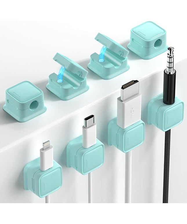 8 Pack Magnetic Cord Organizer, Easy Secure Adhesive Cable Management, Wire Holder Keeper Organizer Management, Hide Or Organize Phone USB Charger Cable for Home,Office,Car,Desk,Nightstand-Blue