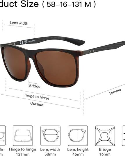 ZENOTTIC Square Polarized Sunglasses for Men Ultralight Carbon Fiber Sun Glasses Driving Fishing Golf Sports UV400 Protection