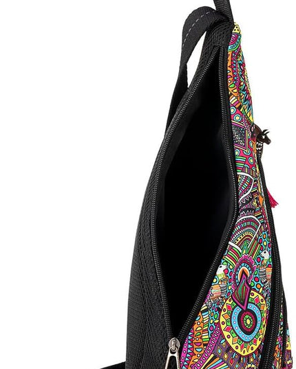 Sakroots On The Go Sling Bag for Women in Eco-Twill, Large Convertible Crossbody Backpack With Main Zipper Closer, Made From Recycled Materials - Rainbow Wanderlust