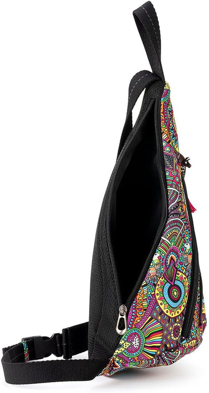 Sakroots On The Go Sling Bag for Women in Eco-Twill, Large Convertible Crossbody Backpack With Main Zipper Closer, Made From Recycled Materials - Rainbow Wanderlust