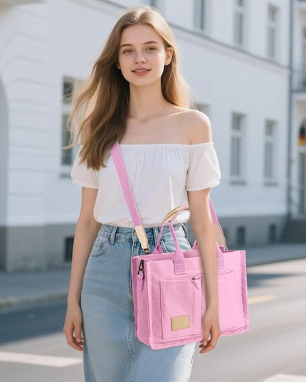 Canvas Tote Bag for Women Crossbody Work Purse with Pockets Top Handle Handbag Satchel Bags for Travel Nurse Teacher