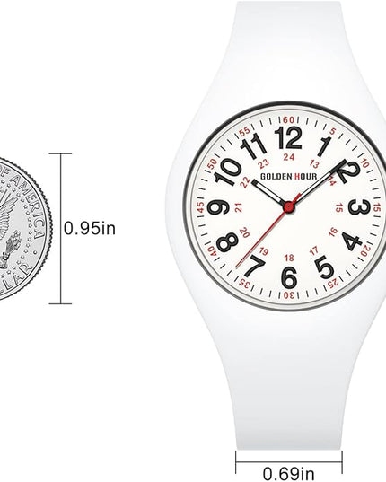 GOLDEN HOUR Waterproof Sports Analog Unisex Watches for Nurse Medical Professionals, Students - Military Time Glowing Easy to Read Dial, Jelly Silicone Strap